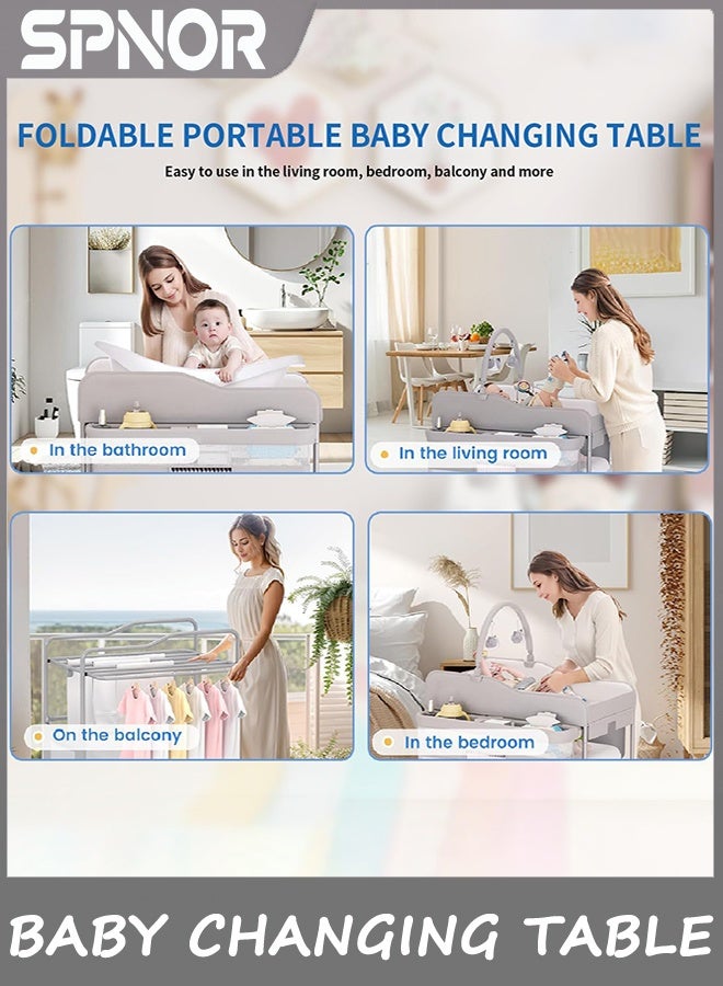 Spnor Baby Changing Table, Versatile Folding Changing Table, Waterproof Diaper Changing Station, Adjustable Height with 2 Drawers,Baby Changing Station, Mobile Nursery for Infant and Newborn - Image 5